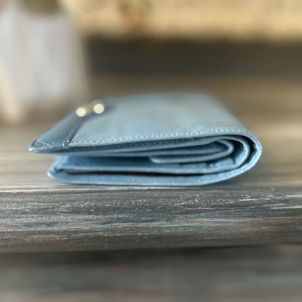 Dior Rare Dusty Sky Blue Soft Lambskin Genuine Leather Compact Wallet Purse - Picture 8 of 12